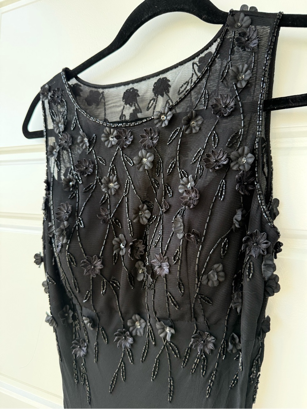 Rare Cache whimsical Fairy Beaded Floral Aplique Asymmetrical Maxi Silk Dress - Picture 4 of 8